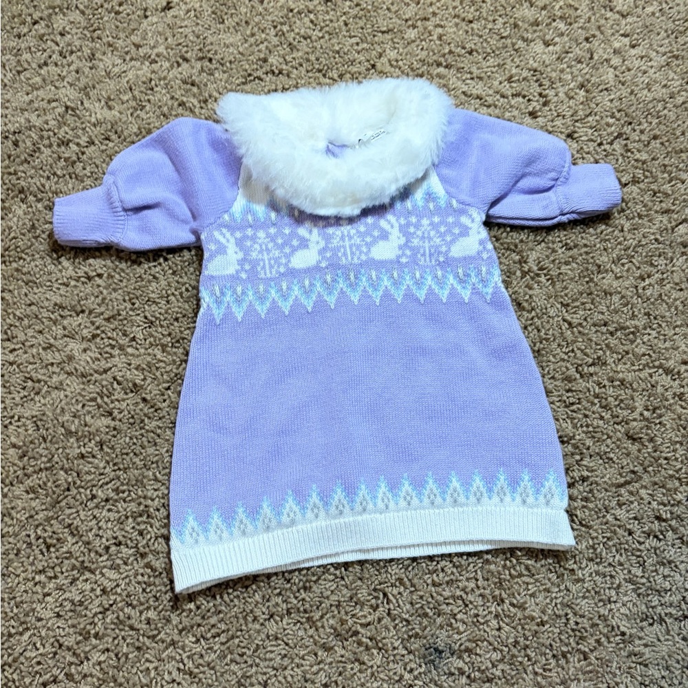 Janie and Jack Easter Knit Dress with White Faux-Fur Collar